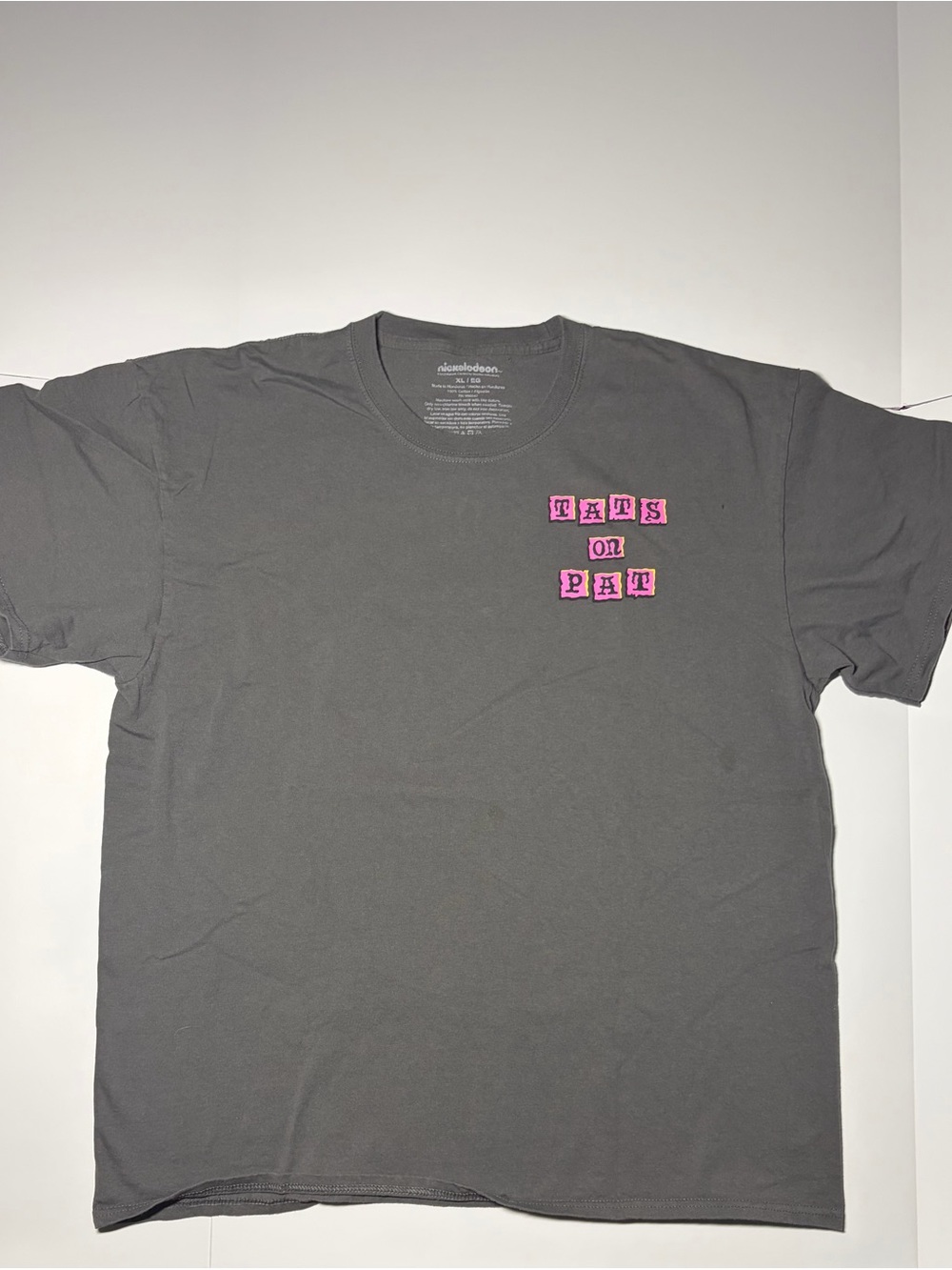 Nickelodeon Tats on Pat Men's Dark Gray Graphic T-Shirt - Pink Logo